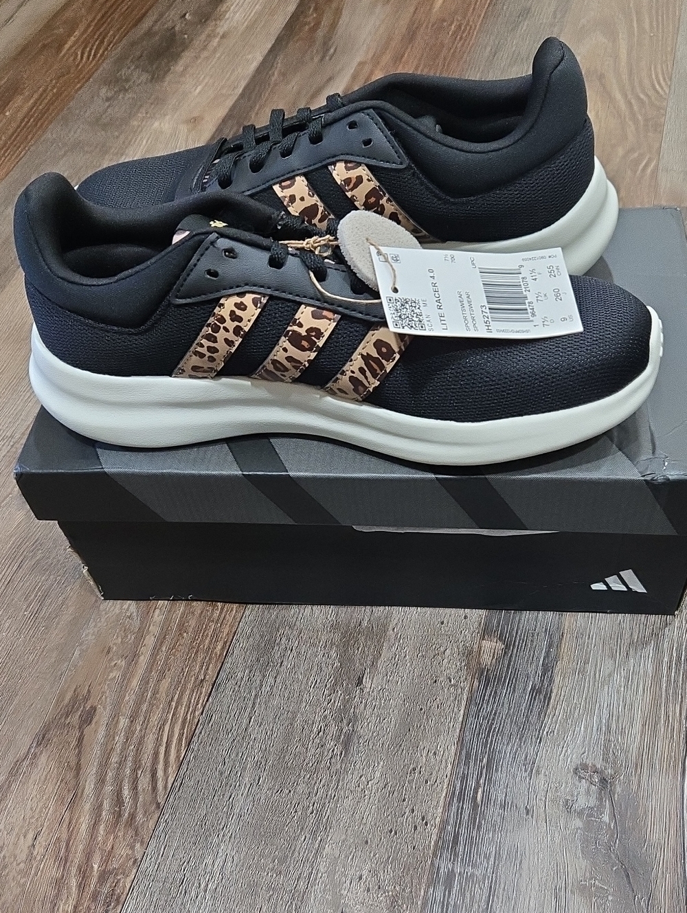 Women's Adidas Black Sneakers with Leopard Stripes
